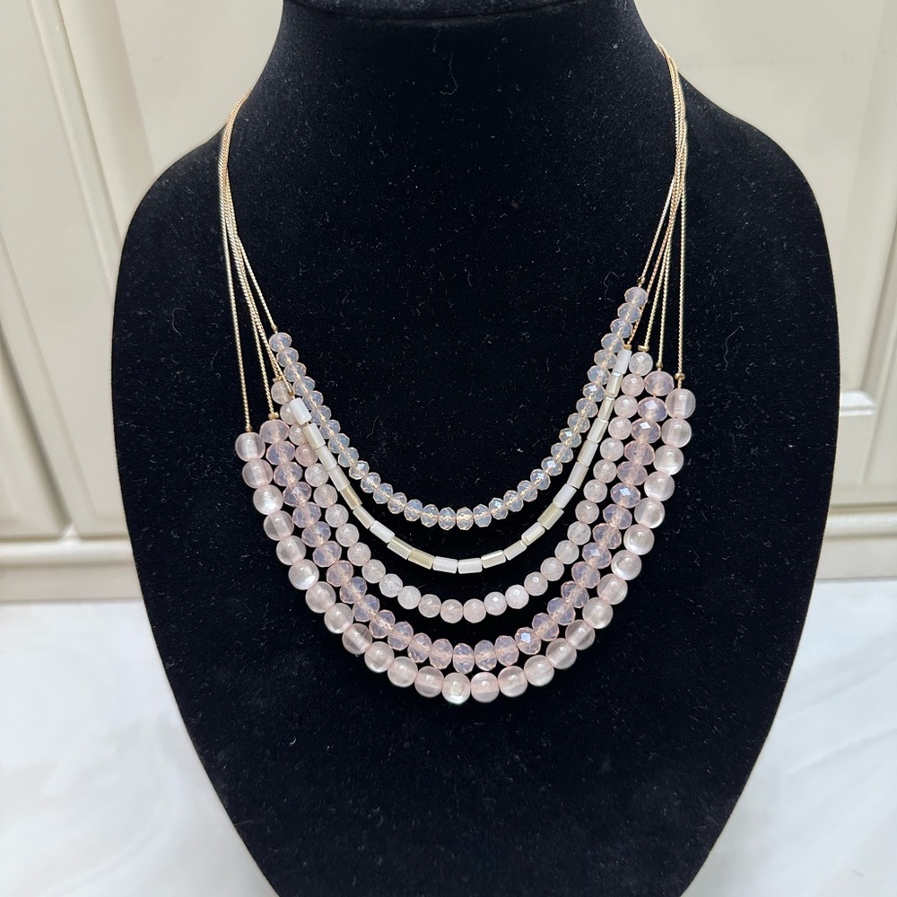 Elegant Multi-Strand pale pink Beaded Necklace